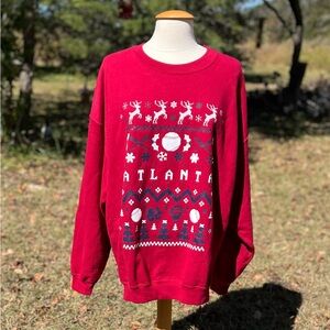 Gildan Heavy Blend Atlanta Baseball Red Christmas Sweatshirt Size 2XL